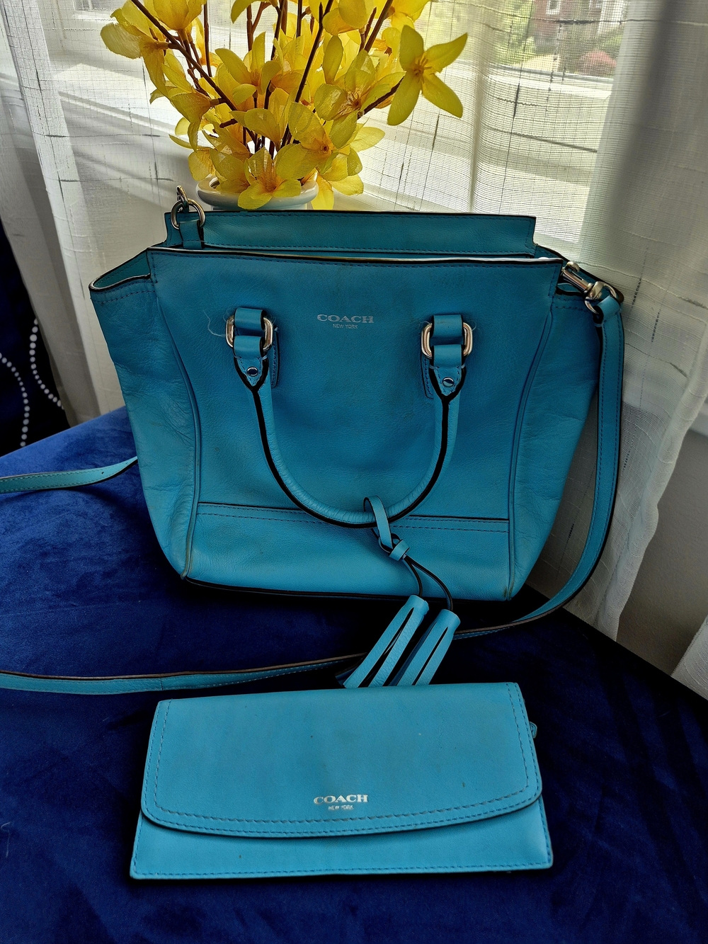 Coach Teal Leather Crossbody with Matching Teal Wallet